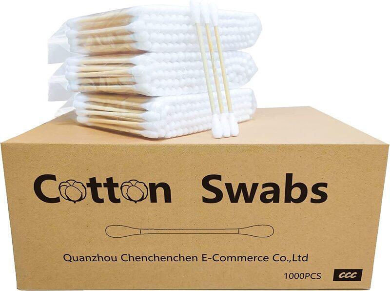 

Qzccc Organic & Biodegradable Wooden Stick Cotton Swab, 7.6cm x 1200 Pieces, White/Brown