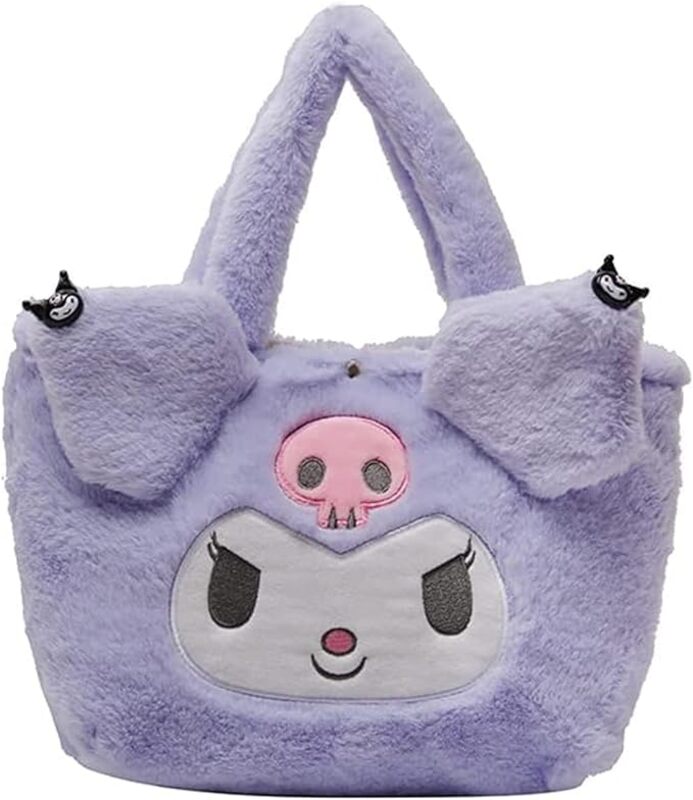 Kawaii Cinnamoroll Sanrio Plush Bag My Melody Anime Handbags Kt Cat Purin Dog Kuromi Plushie Backpack for Girls (Kuromi)