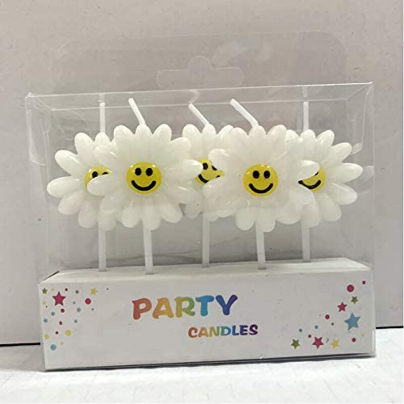 

CheeseandU Daisy Birthday Cute Sunflower Candles with Smile Face, Multicolour
