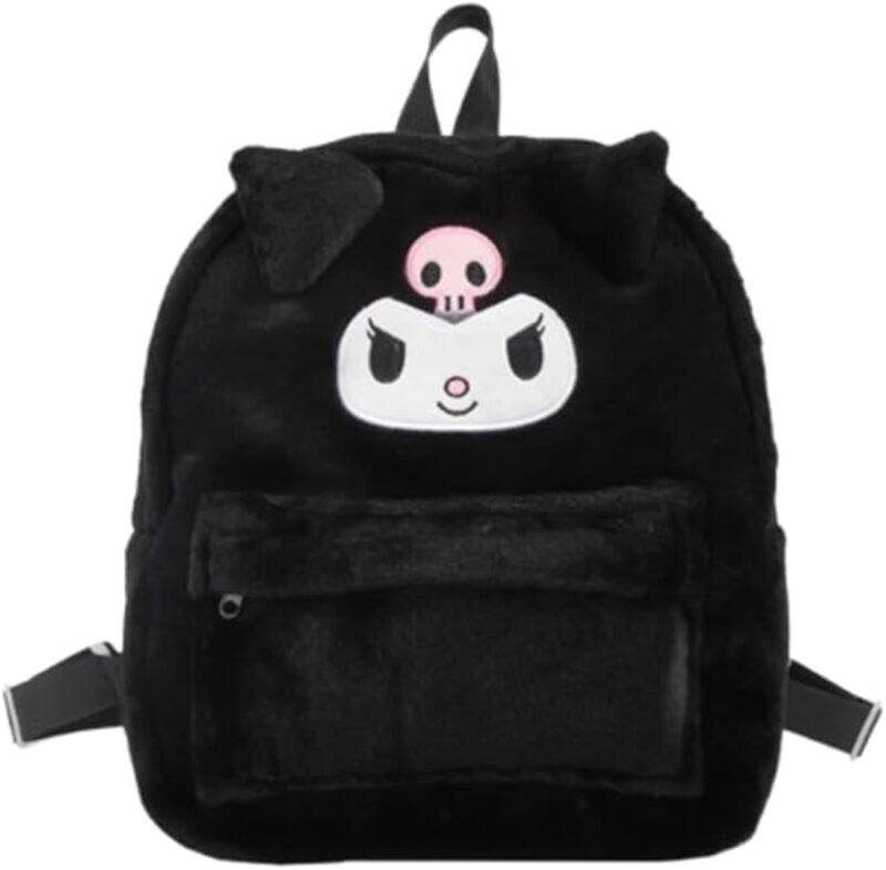 

Sanrio Kawaii Kuromi Plush Backpack, Black with Cute Character Face Design
