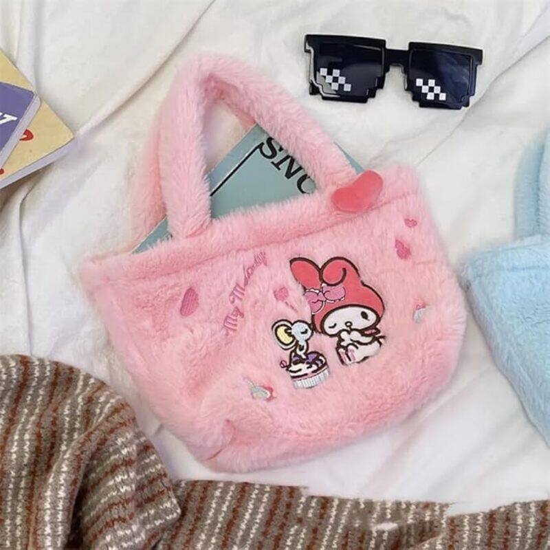 Hello Kitty Kawaii Cartoon Plush Bag - Blue Dog Kuromi Design - Cute Kids Handbag - Travel Bag for Little Girls - Shoulder Bag for Girls - Ideal Gift for Kids' Birthdays (Melody)