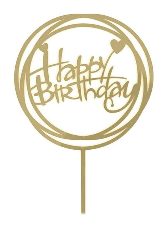 

Party Time Happy Birthday Designed Cake Topper, Gold