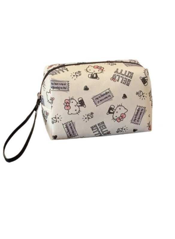 

Sanrio Hello Kitty Cosmetic Pouch White Black Cute Makeup Bag with Zipper, Travel Organizer for Girls & Women