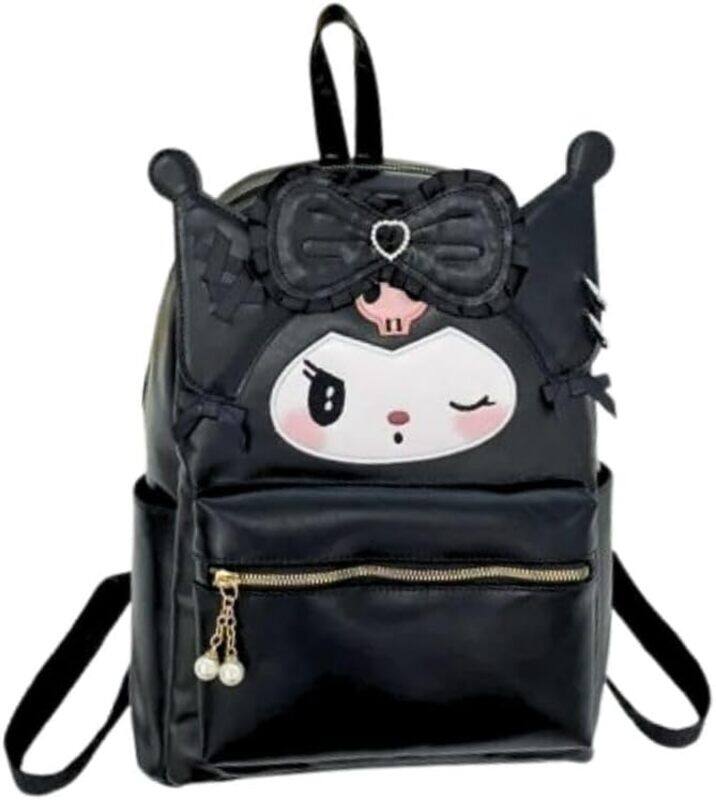 

Sanrio Kuromi Cartoon Character Backpack, Pink Faux Leather with Bow Design
