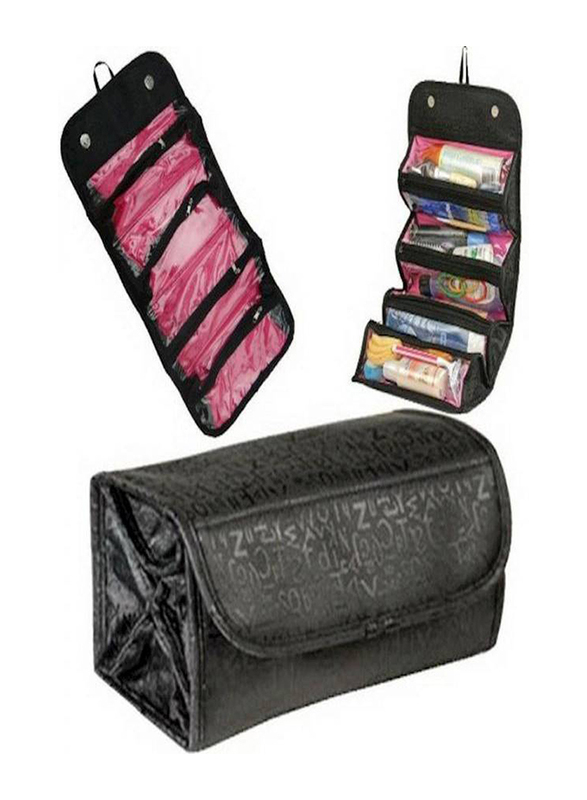 Roll N Go Waterproof Nylon Beauty Makeup Bag, Black