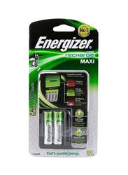 Energizer 2-Piece Maxy Recharge Batteries with Battery Charger Set, Silver/Green/Black
