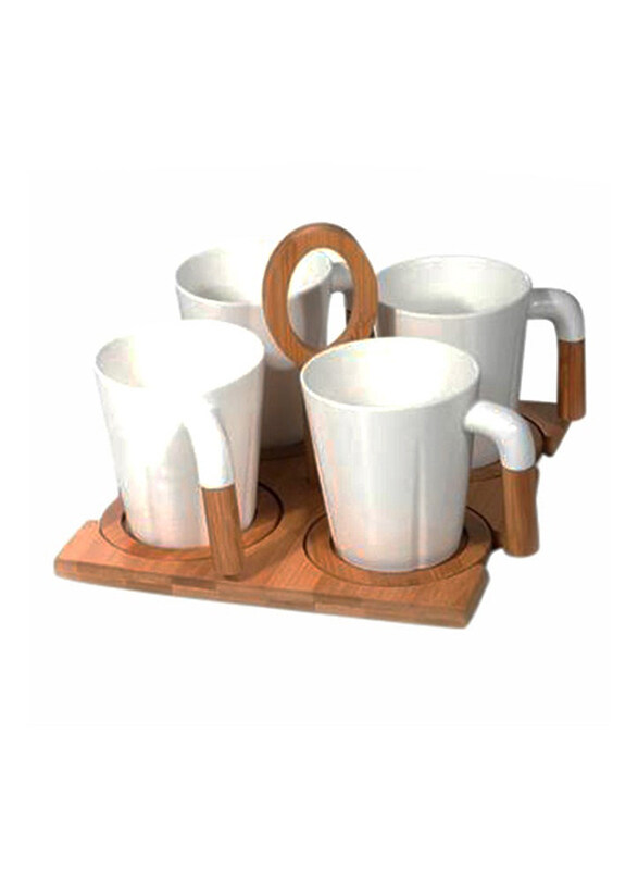 

Homebox 300ml 8-Piece Royal Porcelain Coffee Set with Bamboo Stand, White/Brown