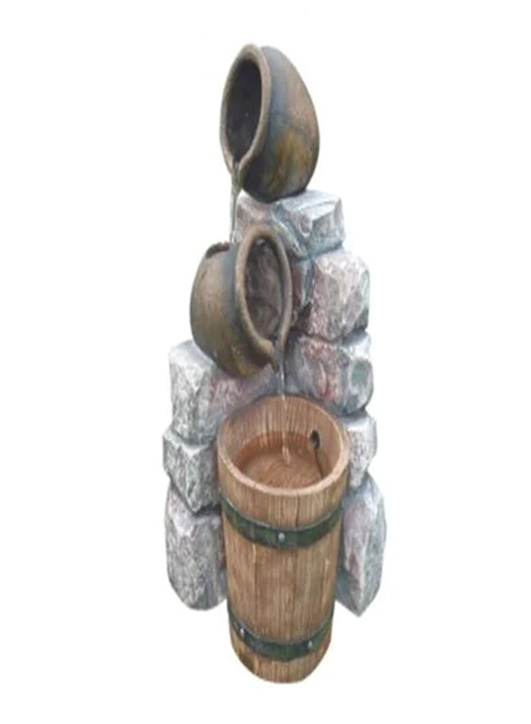

Generic HT Medium 2 Pots & Wooden Barrel Fountain, Grey/Brown