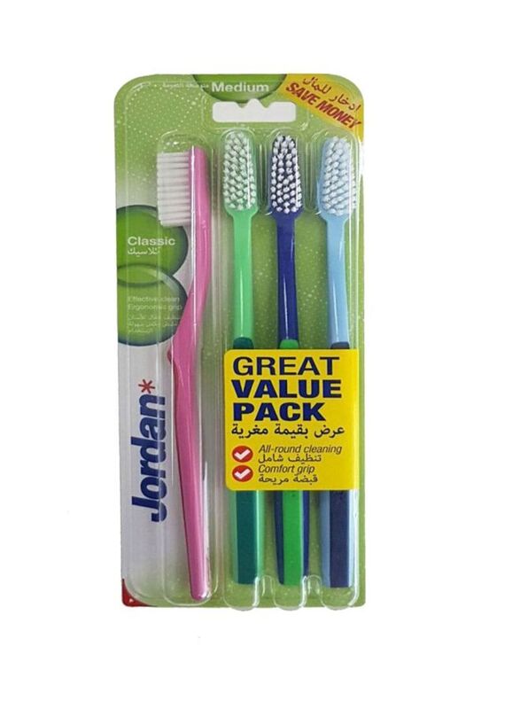 Jordan Classic Medium Manual Toothbrush Set, 4 Pieces