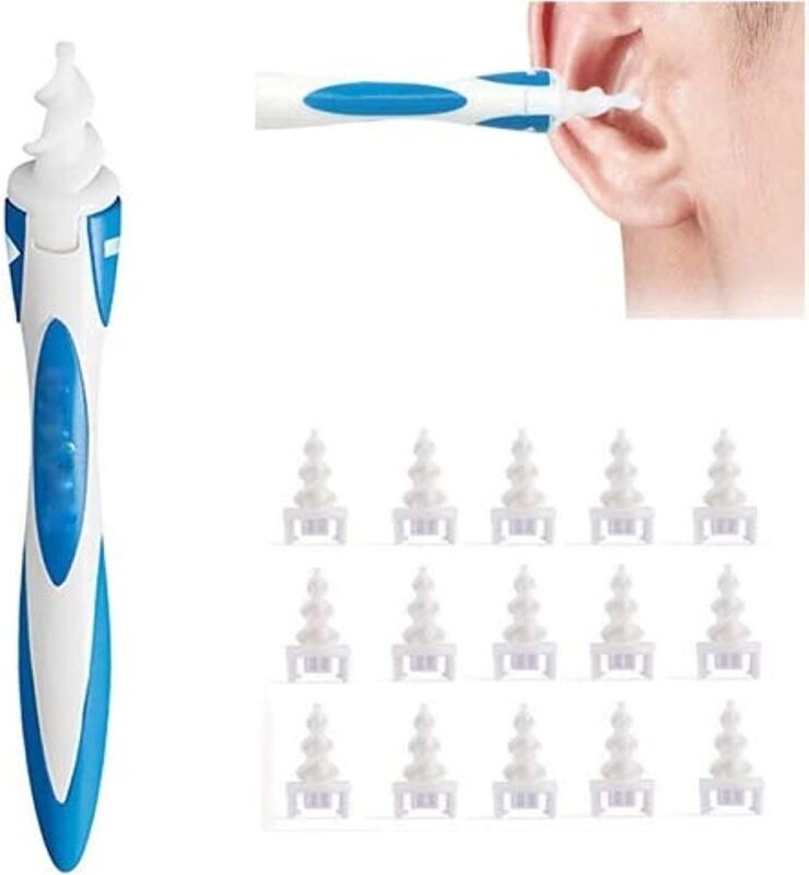 Smart Swab Plastic Ear Cleaner Earwax Removal Tool with 15 Replacement Parts, Blue/White