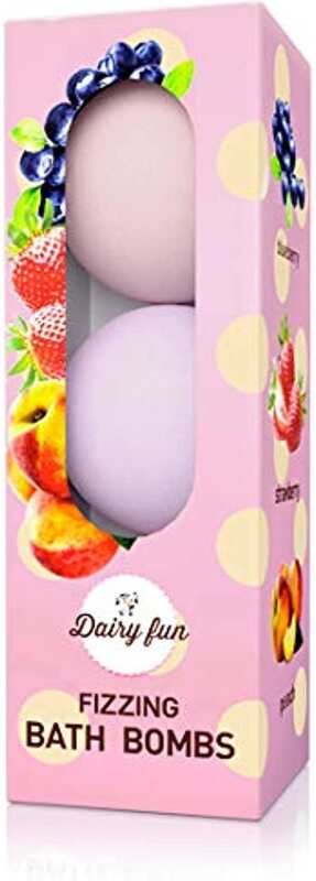 Dairy Fun Fizzing Bath Bombs with Strawberry, Blueberry, Peach, 3-Pieces