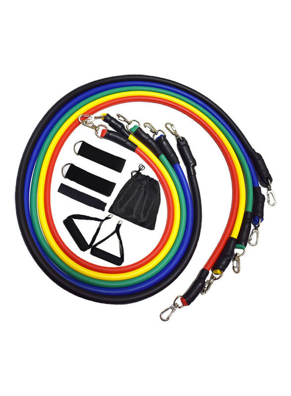 Rubber Resistance Bands Set for Home Workouts Gym Training, 11 Piece, Multicolour