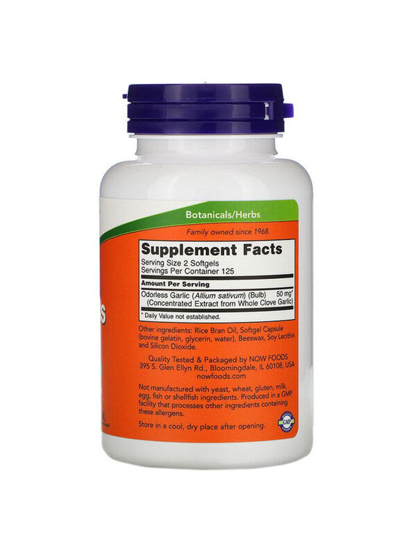 Now Foods Odorless Garlic Concentrated Extract Dietary Supplement, 100 Softgels