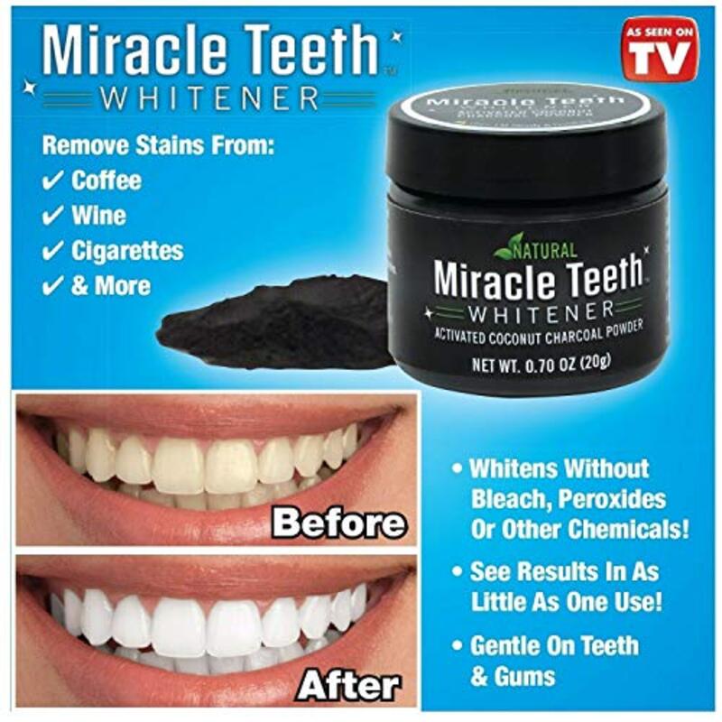 Miracle Teeth Whitener with Activated Coconut Charcoal Powder, 20g