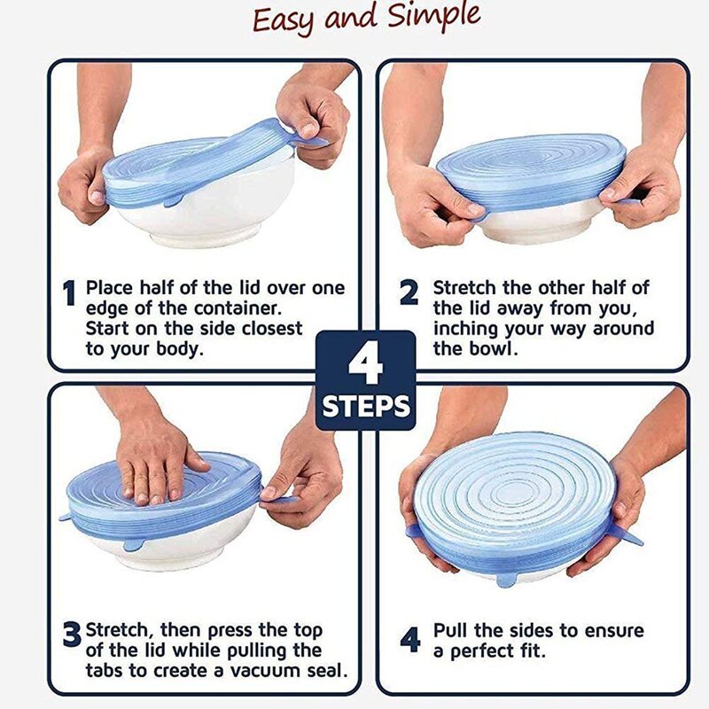 Silicone Stretch Suction Container Lids, 6-Piece, Blue