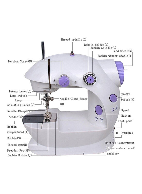 DLC Portable Stainless Steel Sewing Machine, SM-202A, White/Purple