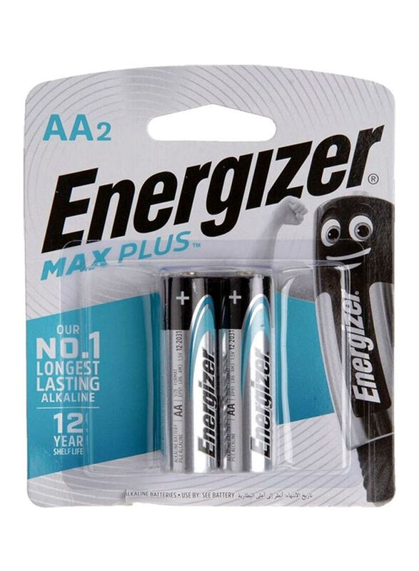 Energizer Max Plus AA Alkaline Batteries, 2 Piece, Silver/Black/Blue