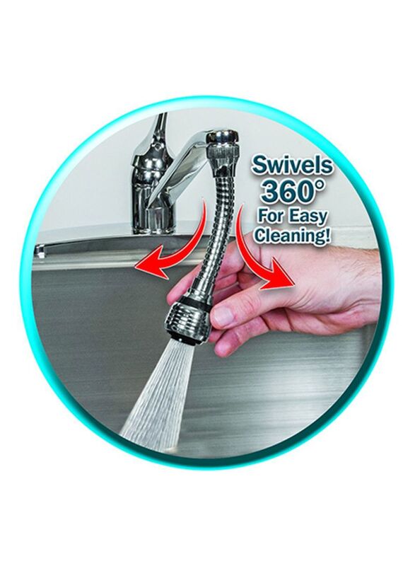 Turbo Flex 360 Instant Hands Free Faucet Swivel Spray Sink Hose, 6-inch, Silver