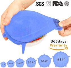 Silicone Stretch Suction Container Lids, 6-Piece, Blue