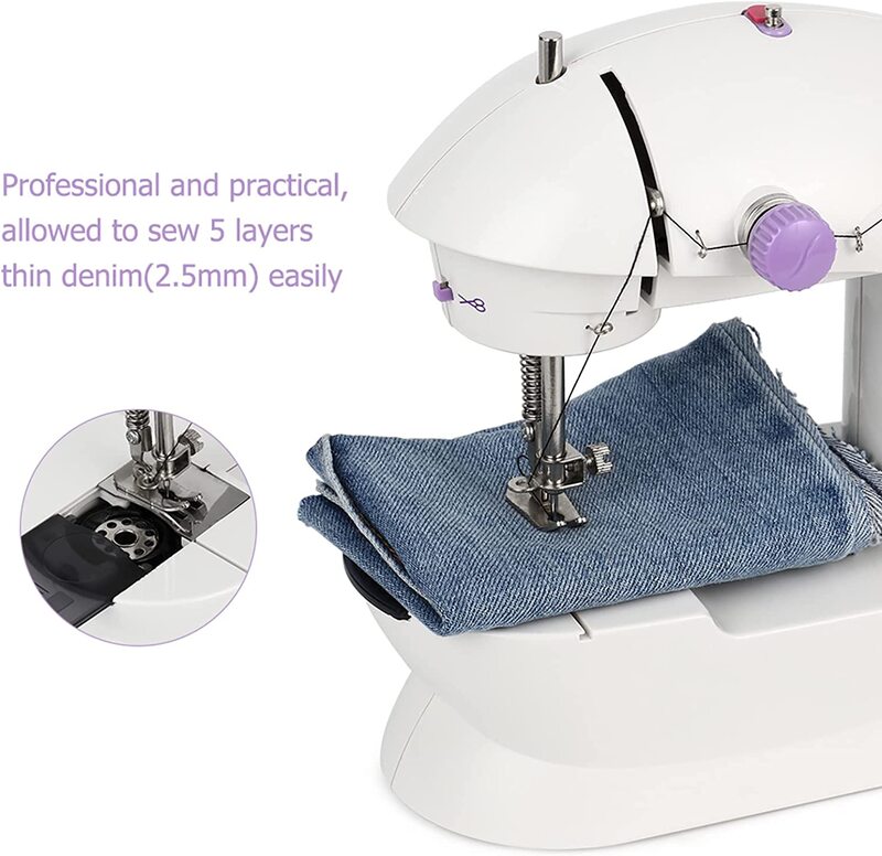 Bty Mini Portable Multi-function Sewing Machine, White/Purple