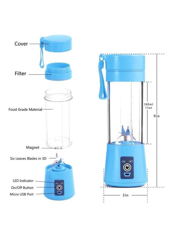 Sharpdo Portable Mixer Grinder, 180W, T-Bottle-1021, Blue/Clear/Black
