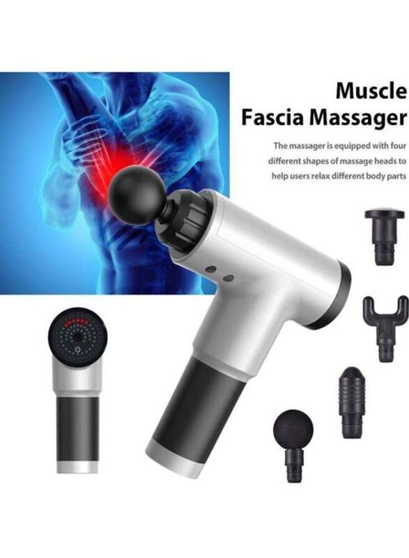 J&J Deep Tissue Muscle Electric Massage Gun, Silver/Black, 5 Pieces