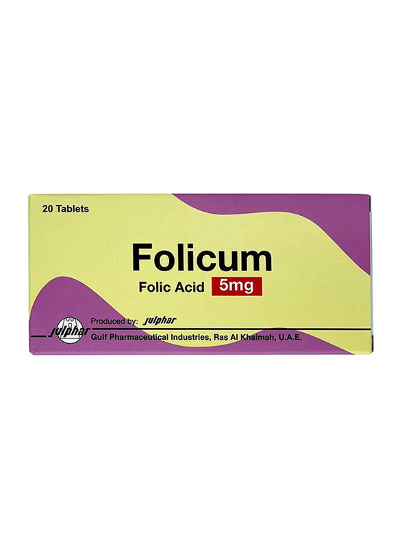 Julphar Folicum Tablets, 5mg, 20 Tablets