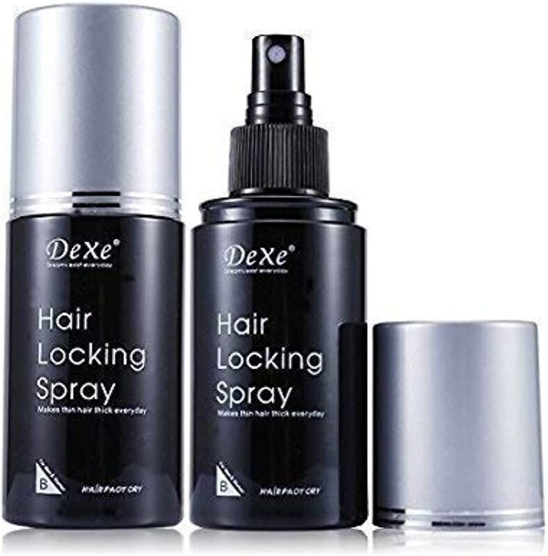 Dexe Hair Builder 22g Fiber Medium Brown with 100ml Hair Locking Spray Kit, 2 Piece