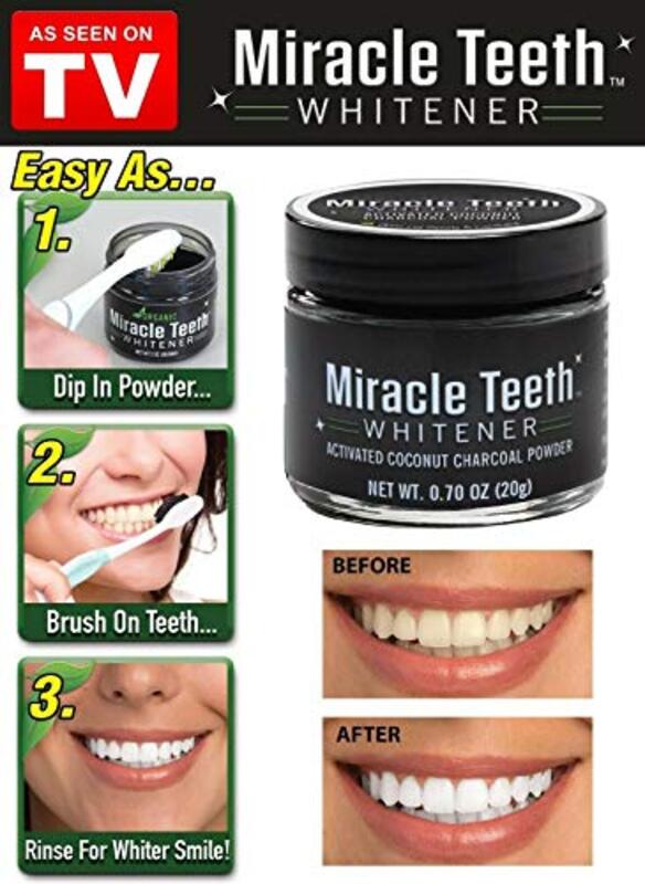 Miracle Teeth Whitener with Activated Coconut Charcoal Powder, 20g