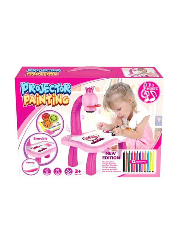 

Family Center Adjustable Rotating Kids Projector Painting With 12 Colour Markers And 24 Patterns To Trace, Ages 3+, Pink/White