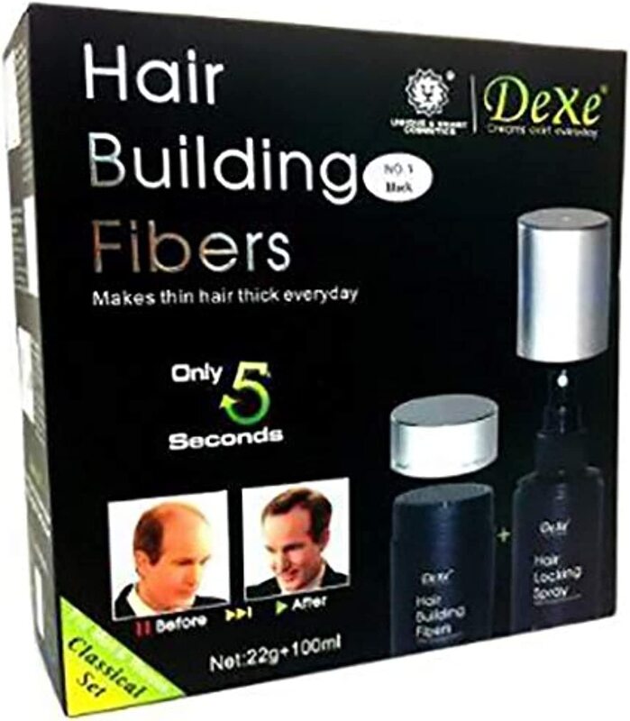 Dexe Hair Builder 22g Fiber Medium Brown with 100ml Hair Locking Spray Kit, 2 Piece