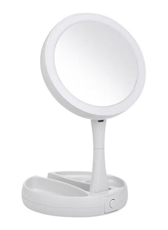 Foldable Magnification Makeup Mirror with Led Light, White