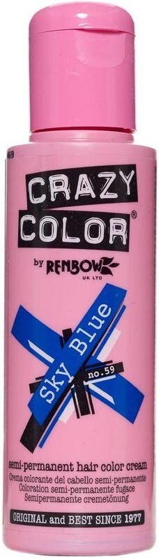 Crazy Color Renbow Semi Permanent Hair Color Dye Cream, Sky Blue, 100ml