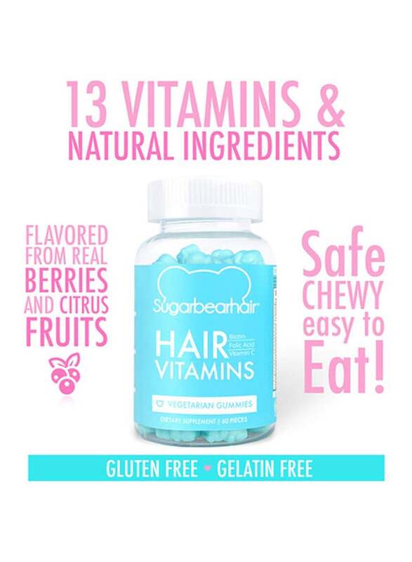 Sugar Bear Hair Vitamins Vegan Dietary Supplement, 60 Gummies