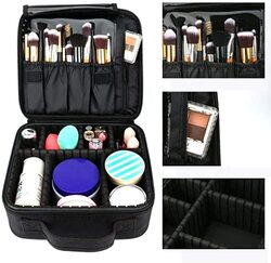 Makeup Travel Bag, Portable Travel Cosmetic Organizer Bag with Adjustable Dividers for Cosmetic Brushes Toiletry Jewellery Digital Accessories, Black.