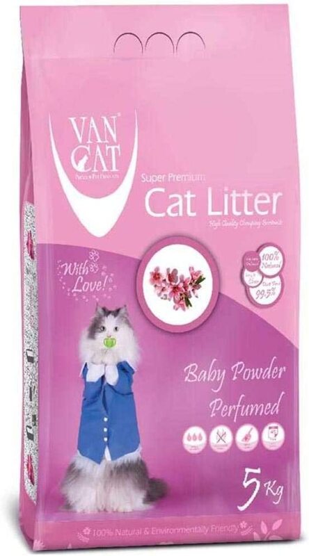 Van Cat Baby Powder Perfumed White Bentonite Clumping Cat Litter, 5Kg, Pink