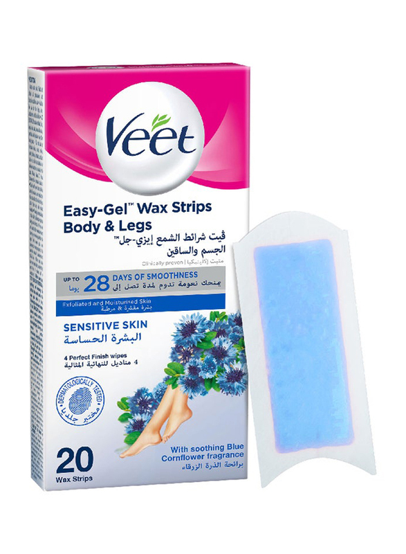 Veet Easy Gel Wax Strips Sensitive Hair Removal, 20 Strips