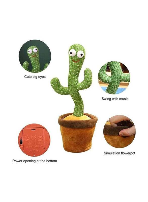XiuWoo Big Eyed Dancing Cactus Plush Stuffed Toy with Music for Ages 3+