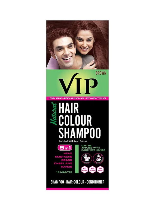 VIP 5-In-1 Shampoo Hair Colour, Brown, 180ml