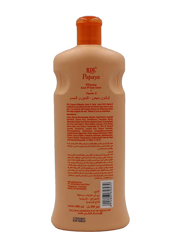 RDL Papaya Extract Whitening Hand & Body Lotion, 600ml