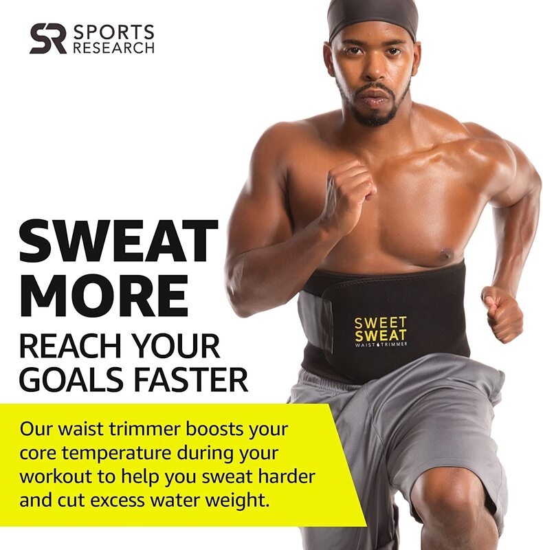 Sports Research Sweet Sweat Waist Trimmer Band, Small, Black/Yellow