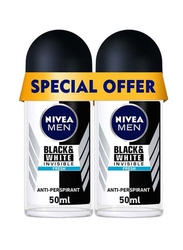 Nivea Black And White Invisible Fresh Antiperspirant Roll On, 50ml, 2 Piece