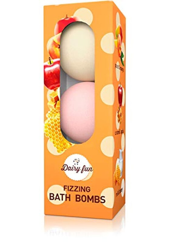 Dairy Fun Fizzing Bath Bombs with Peach & Mango, Caramel Apple, Milk & Honey, 3-Pieces