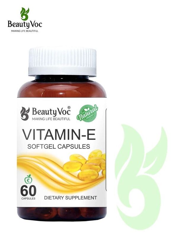 Pure Vitamin E Softgels with Antioxidant to Protect Skin from oxidative stress, Combat Aging, and Strengthen Hair Follicles to Enhance Hair Health 60 Capsules