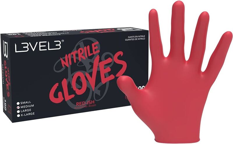 L3vel3 Gloves Nitril Red  Medium 1x100