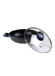 Kawashi 32cm Hopewell Wok Pan with Lid, Black/Clear