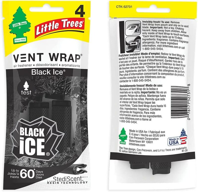 Little Trees 4-Piece Long-Lasting Scent Vent Wrap Black Ice Car Air Freshener