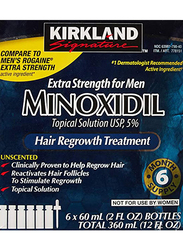 Kirkland Signature Minoxidil 5% Extra Strength Hair Regrowth Treatment for Damaged Hair, 6 x 60ml