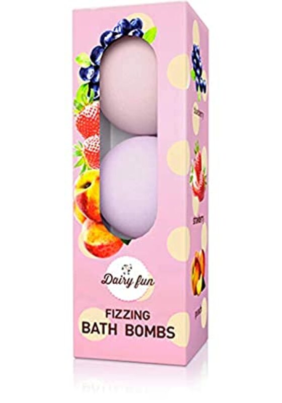 Dairy Fun Fizzing Bath Bombs with Strawberry, Blueberry, Peach, 3-Pieces