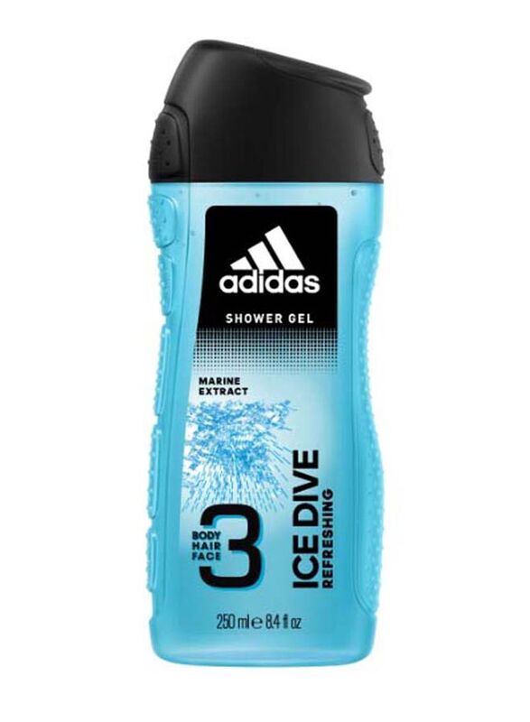 Adidas 3-In-1 Ice Dive Marine Extract Body Hair Face Shower Gel, 250ml